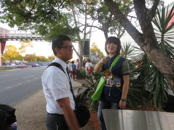 missionaries at the bus stop.